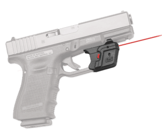 Red laser aiming device for Glock handguns. The Crimson Trace Defender Accuguard is easy to use and install.